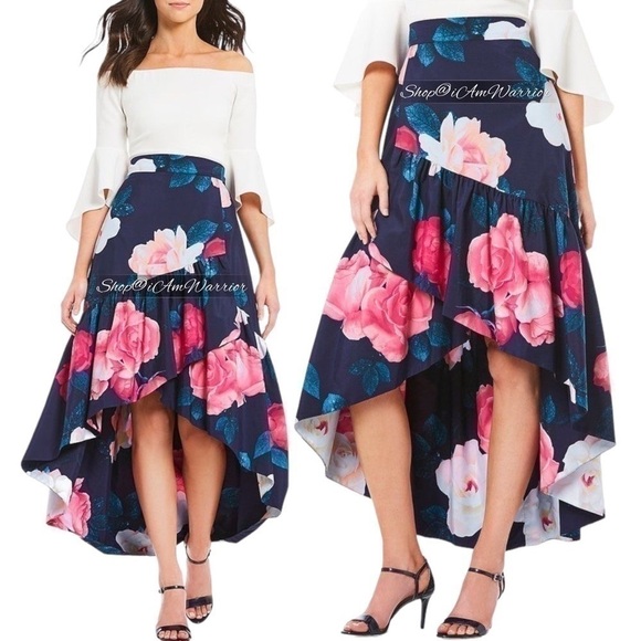 Eliza J. high-low cascading ruffle floral maxi ball skirt *shop@iamwarrior - Picture 1 of 10